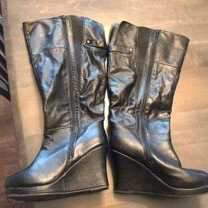 Black mid calf boots